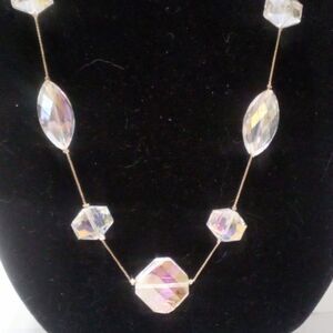 Vintage Silver Tone Crystal Station Chain Necklace